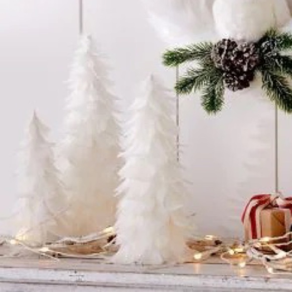 Set of 3 White Feather Trees Home Decor